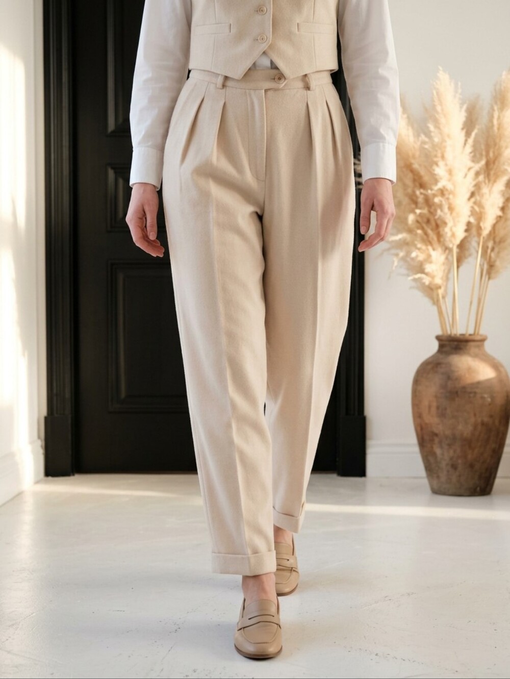 Lauren Ralph Lauren Vintage Dark Academia Pleated Cuffed Lined Pants Ivory 2P